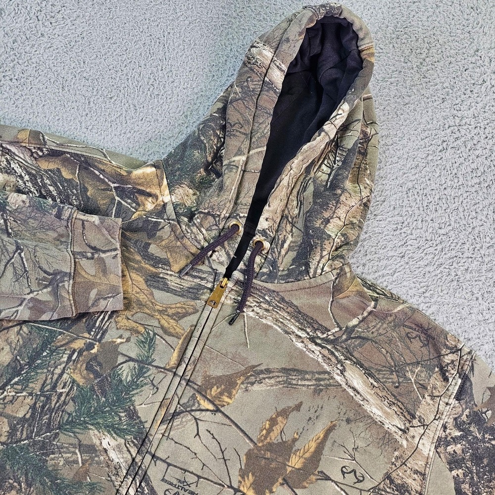 Carhartt Hoodie Mens 2XL Brown Camo Full Zip Fleece Realtree Hunting Sweatshirt